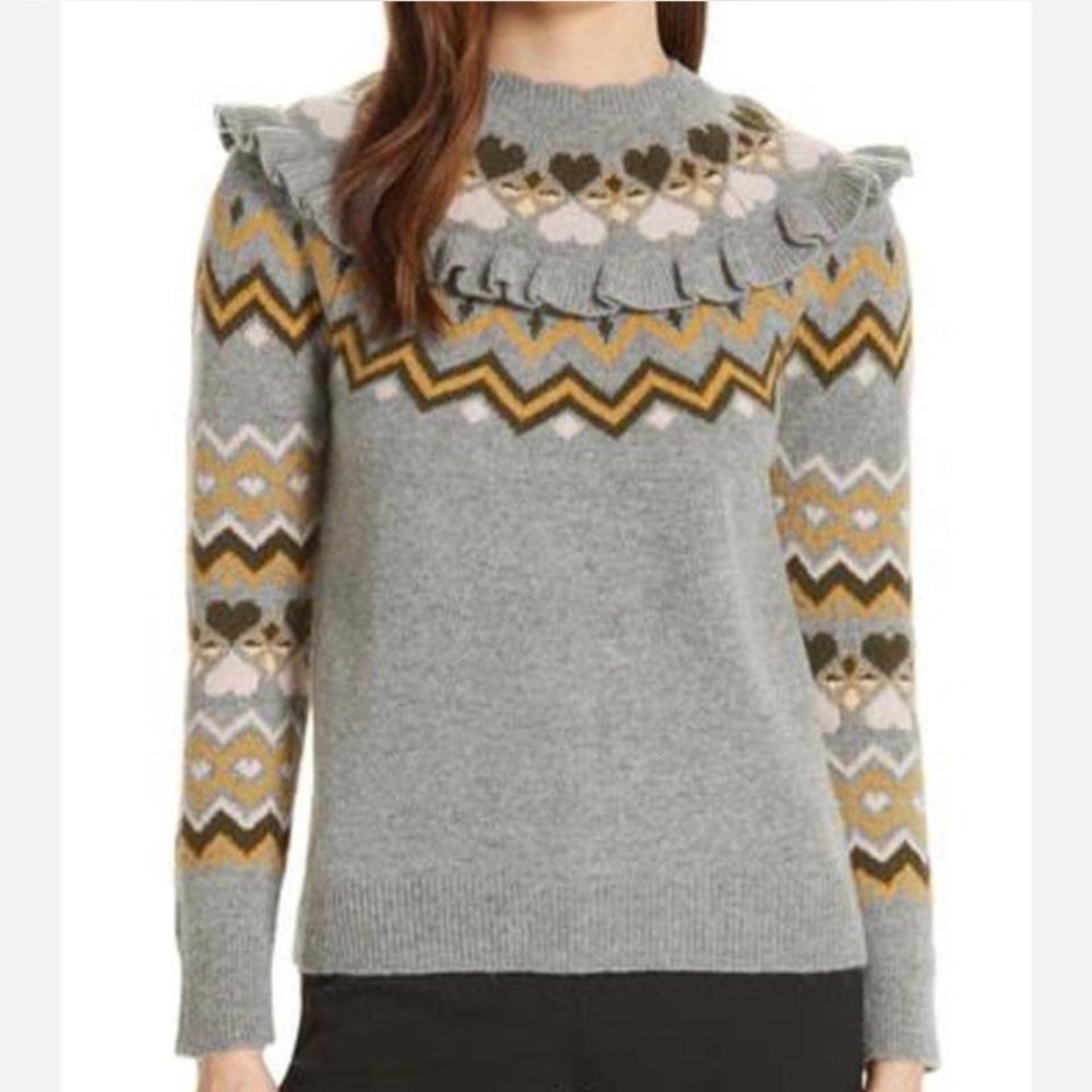 TED BAKER Mysheli Fair Isle Sweater In Grey Size: 2 (US4-6)